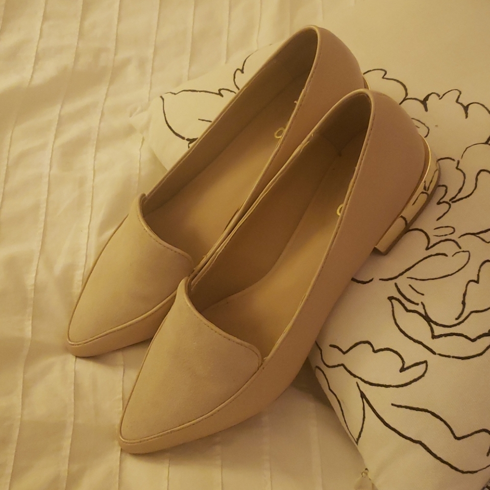 Nude Pointed Toe Flats (Suede top + Gold Heel)